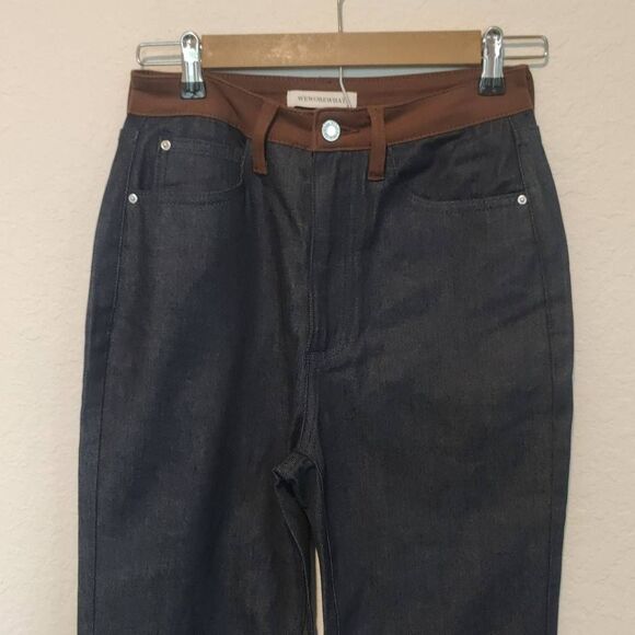 WeWoreWhat Jeans Womens Size 26 Dark Wash Straight High Rise Blue Brown - Picture 4 of 12